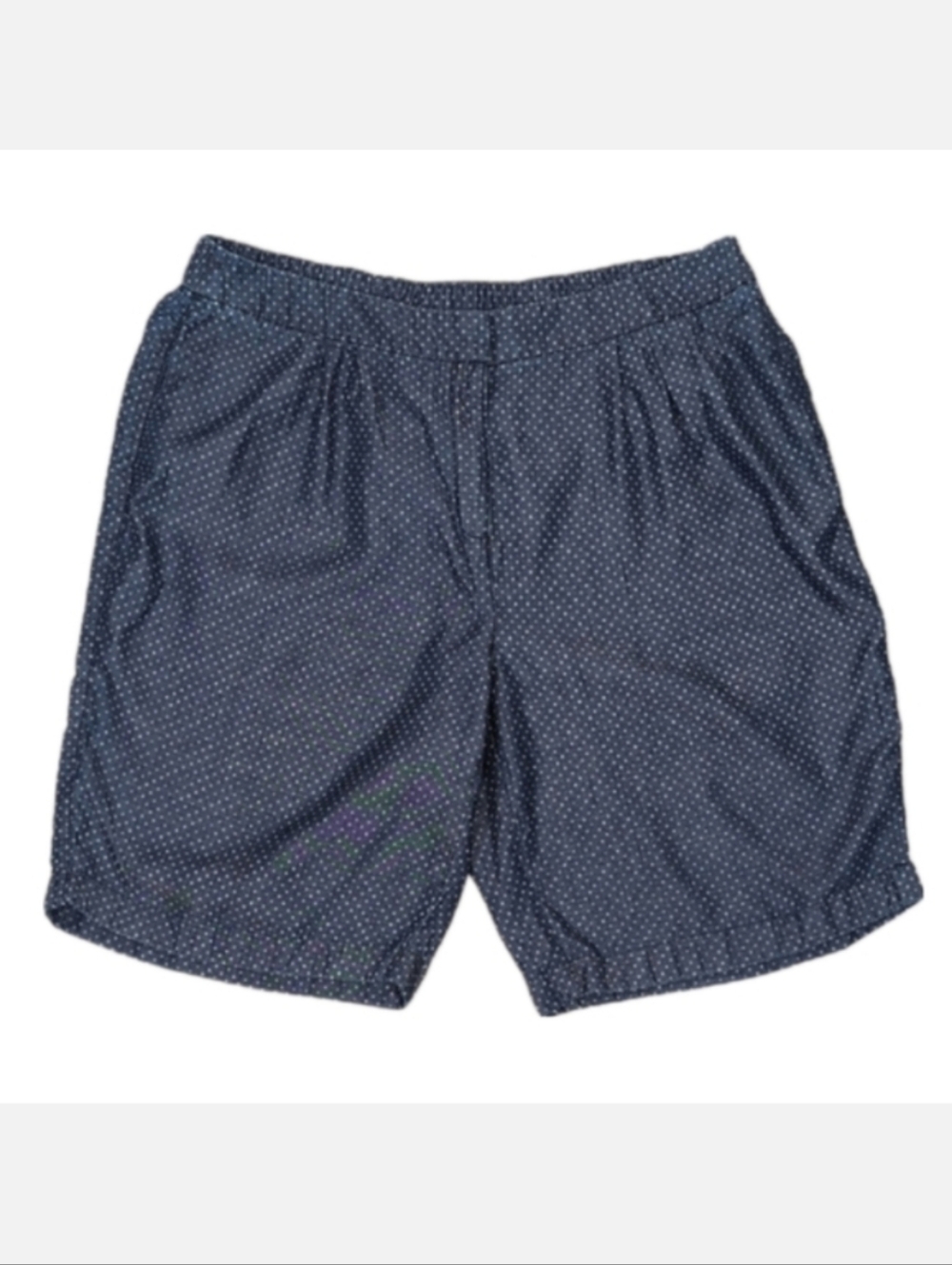 Chicos Polka Dot Lyocell Shorts Navy Blue Pleated Elastic Waist Size Large